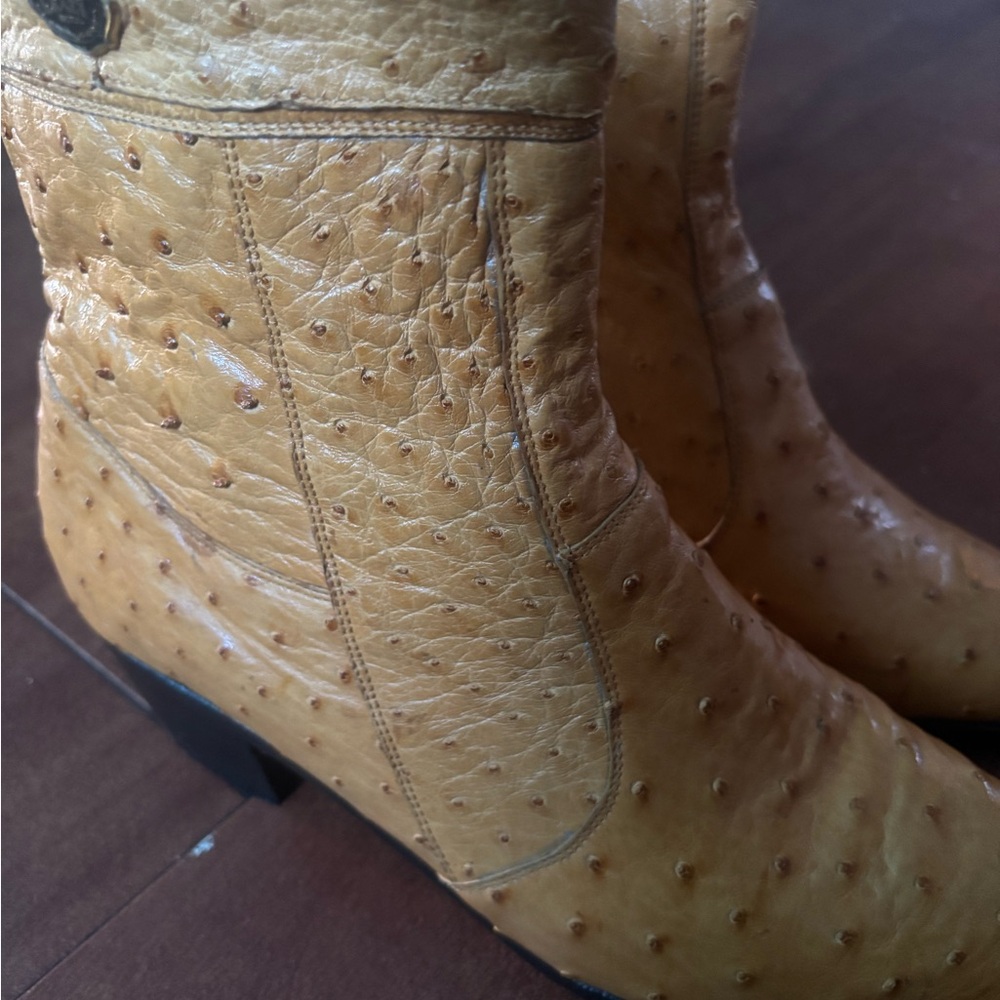Unique Tan Ostrich Leather Boots